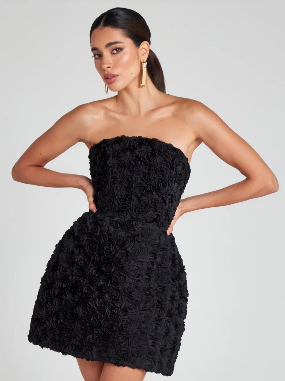 NWT Nadine Merabi Maisy Black 3D Floral Corset Dress Women’s Size XL In Black